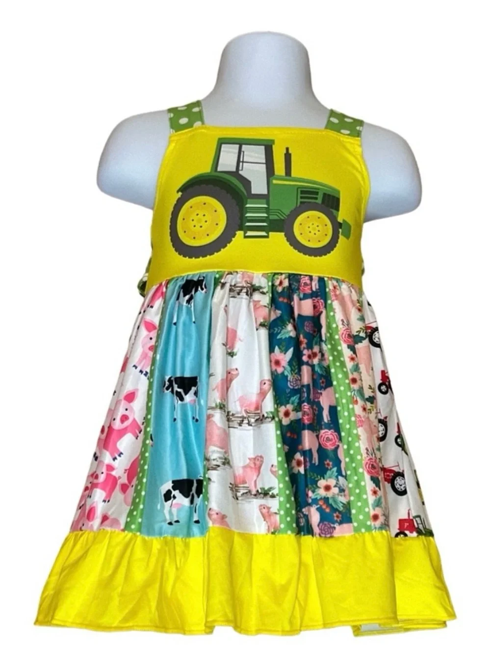 NEW Boutique Farm Tractor Cow Pig Girls Sleeveless Panel Twirl Dress 12/18